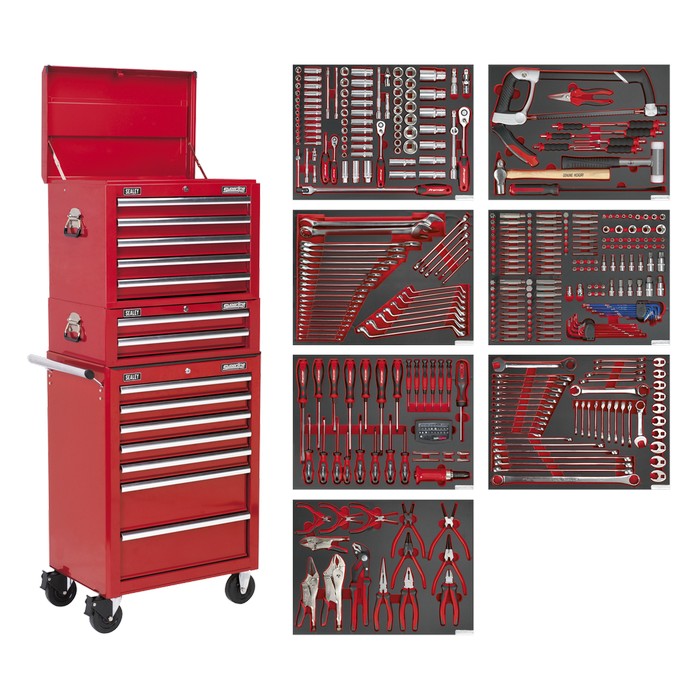 Tool Chest Combination 14 Drawer - Red with 446pc Tool Kit