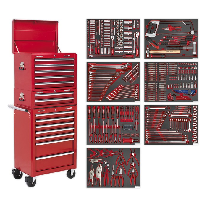 Tool Chest Combination 14 Drawer - Red with 446pc Tool Kit