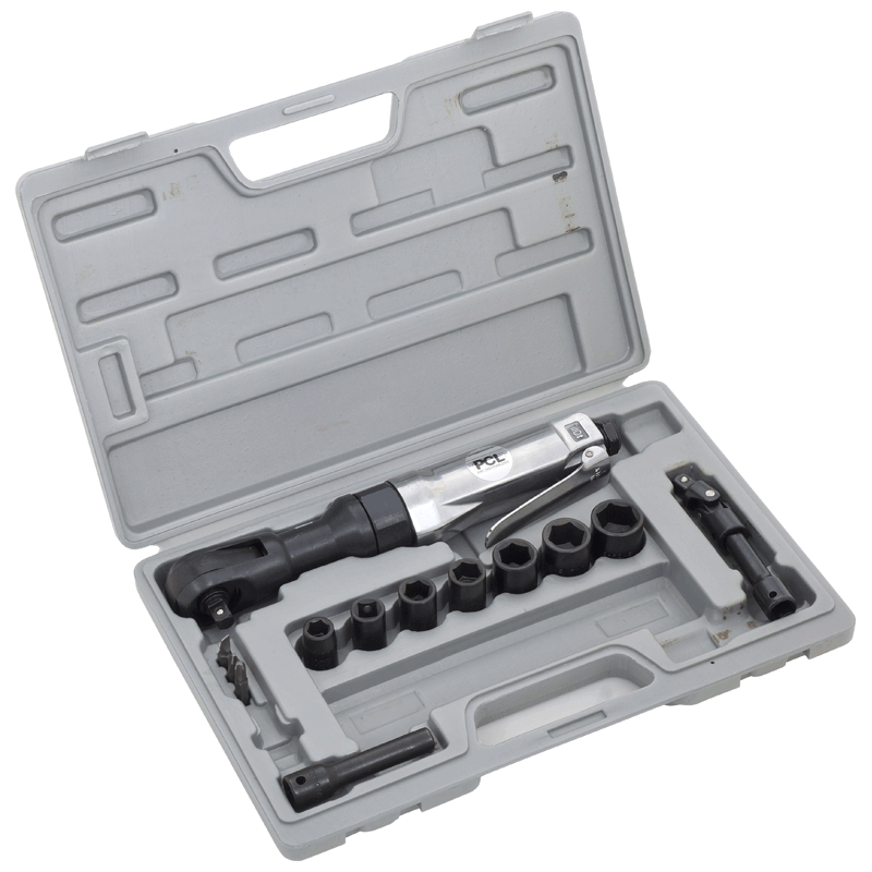 pcL 3/8" Drive Air Ratchet Kit With Sockets & Accessories