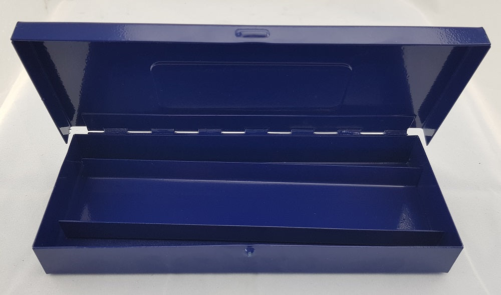 Dark Blue Metal Tool Tin Case With Hinged Lid, Ideal For 1/4" Socketry