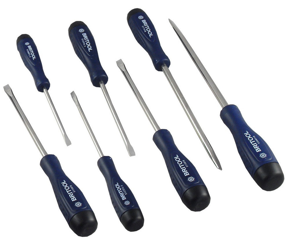 Screwdriver Set Slotted / Flared Tips 7 Pieces Britool Hallmark Bsdsetfl7