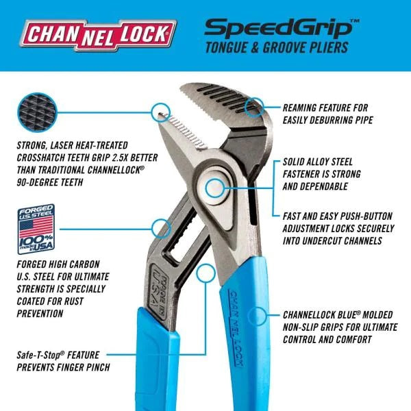 12" Speedgrip Tongue & Groove / Slip Joint Waterpump Pliers From Channellock Usa
