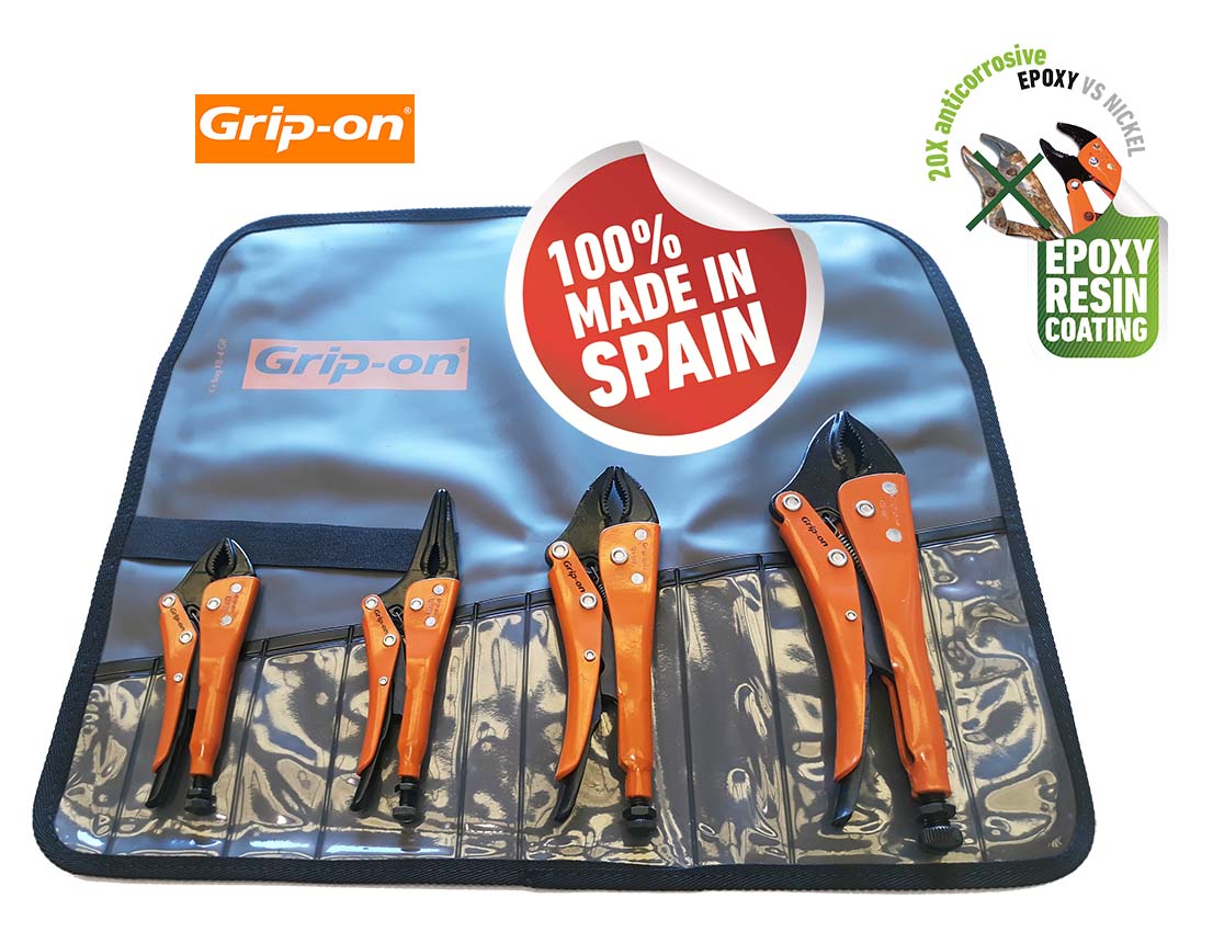 Grip-On 4pc Locking Pliers Set (Curved Jaw & Long Nose) Gc-Set4