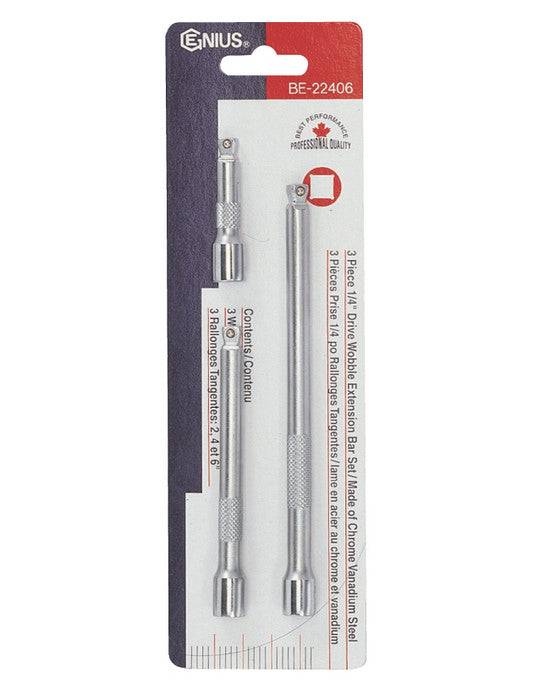 3 Piece 1/4"ť Wobble Extension Set From Genius Tools