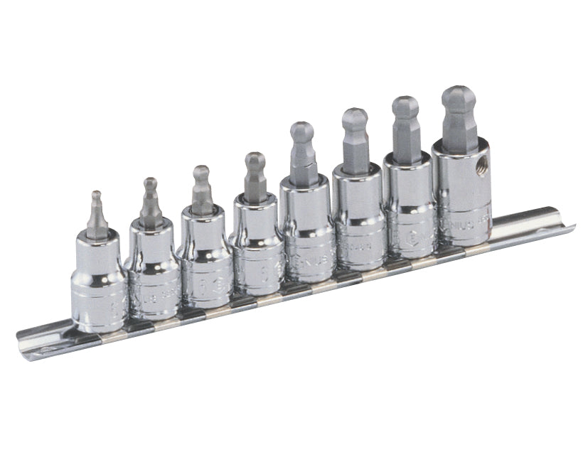 3/8 Inch Dr Hex (Allen) Bit Socket Set - Ball-End Genius Tools Bs-308Wh