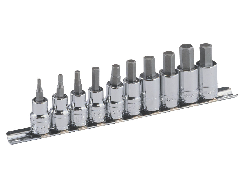 Genius Tools 10pc 3/8" Drive AF Hex / Allen Bit Socket Set Bs-310Hs