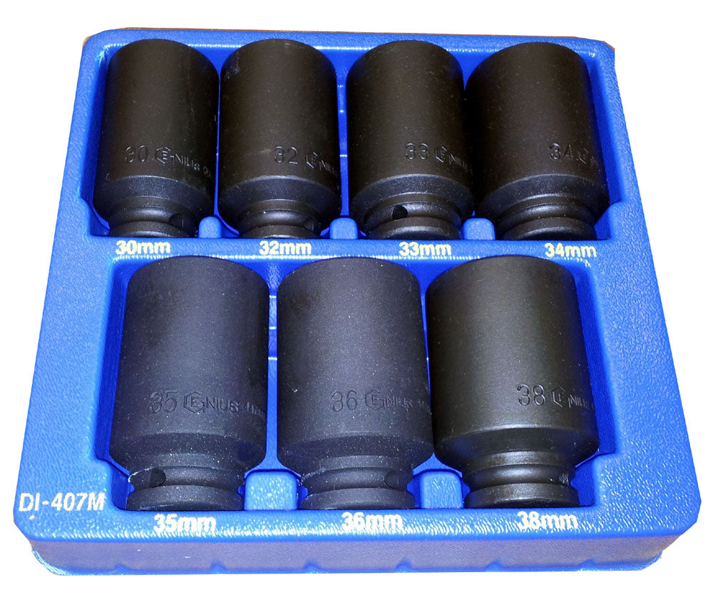 Genius Tools Di-407M 7pc 1/2 Inch Dr. Metric Deep Impact Socket Set (Cr-Mo)