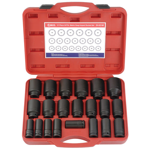 21 Piece 3/4"ť Drive Deep Impact Socket Set 19-50mm Genius Tools