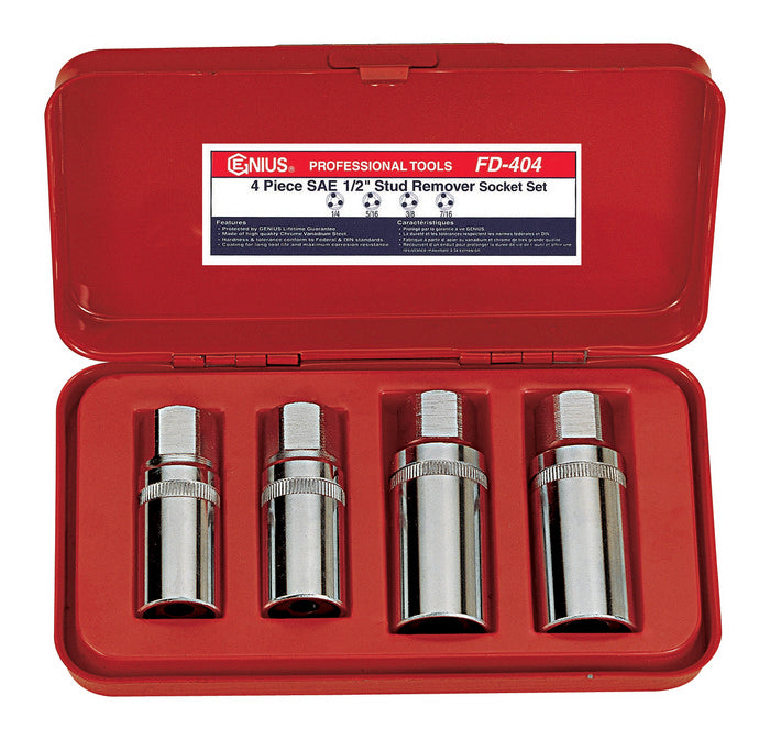 Genius Tools Fd-404M 4 Piece 1/2" Metric Stud Remover Set
