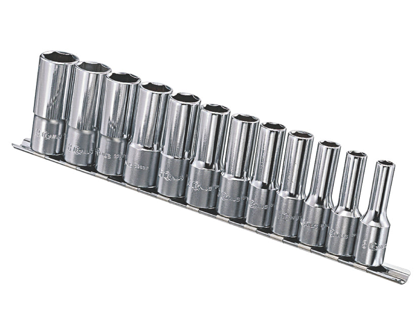 3/8" Deep Socket Set (6 Point) 8-19mm From Genius Tools