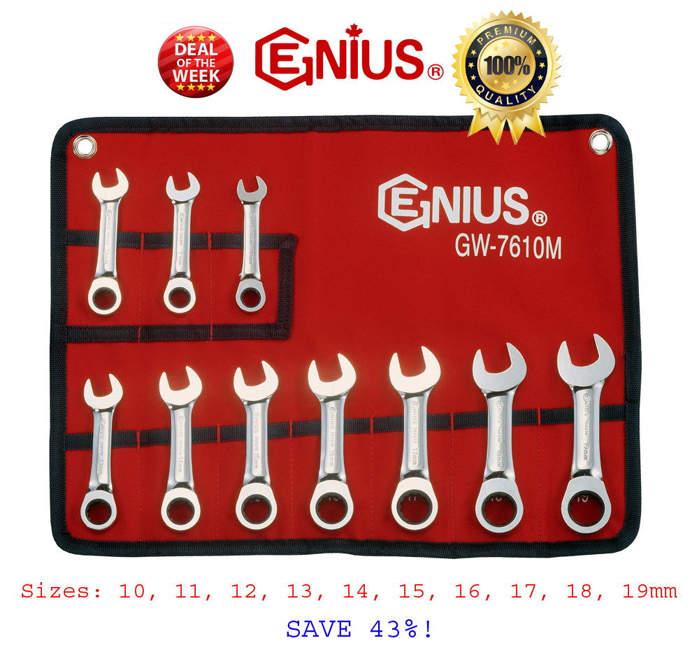 **Sale** 10pc Stubby Ratchet Wrench / Spanner Set By Genius Tools Usa