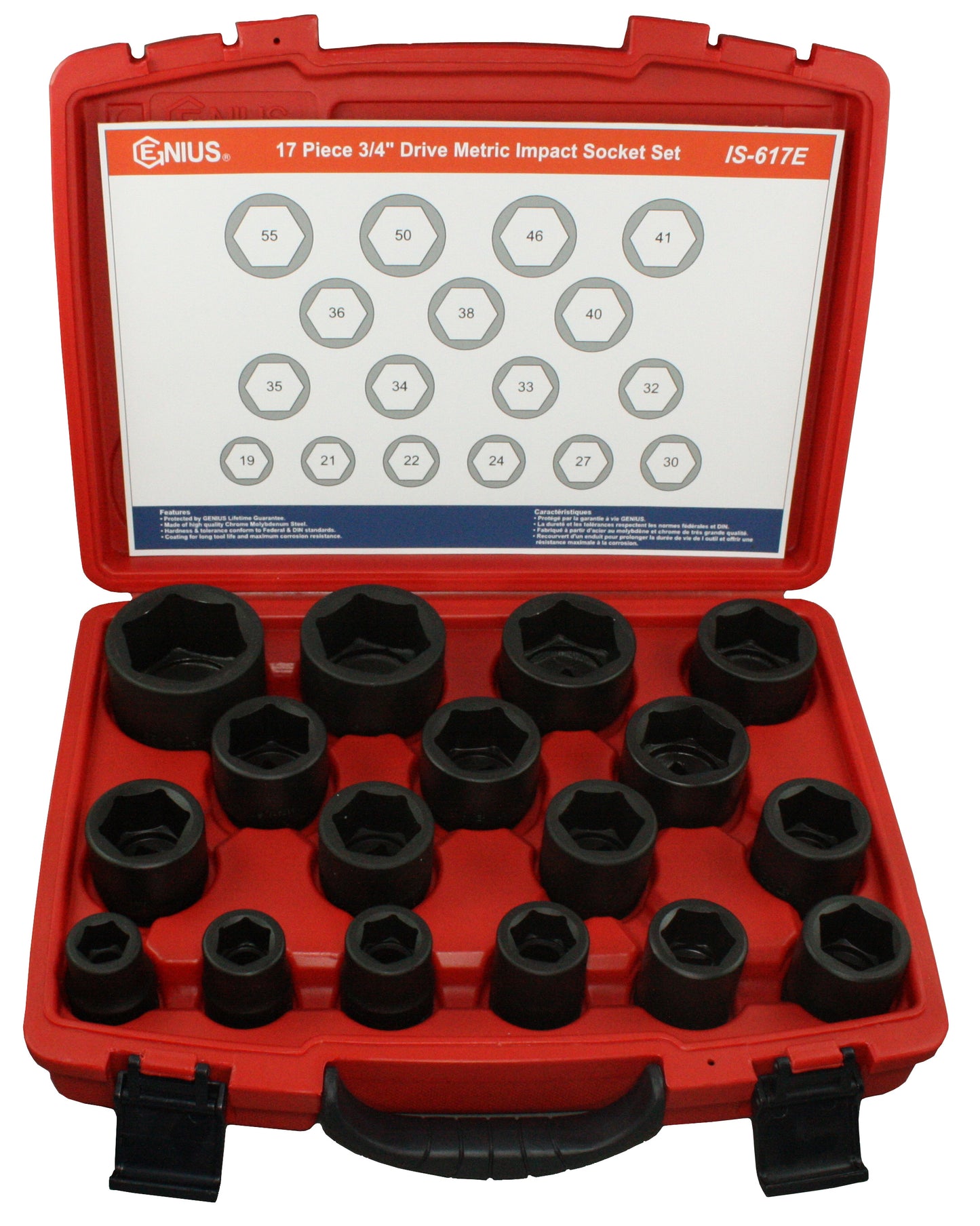 17 Piece 3/4"ť Drive Impact Socket Set 19-55mm Genius Tools