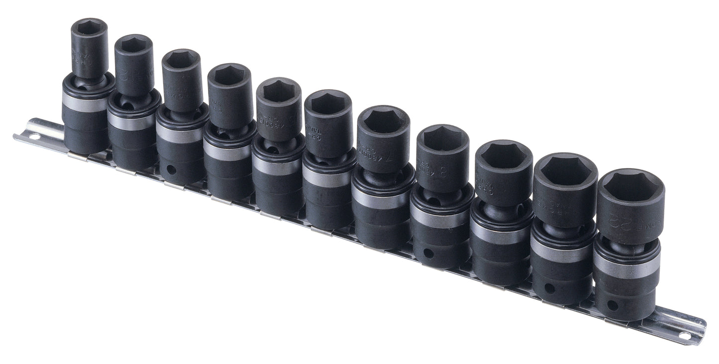 Genius Tools Tg-411M 11pc 1/2 Inch Dr. Metric Swivel Impact Socket Set