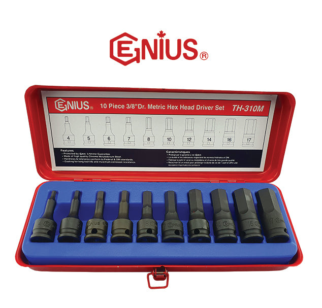 Genius Tools Th-310M 10 Piece 3/8"ť Impact Hex Driver Set