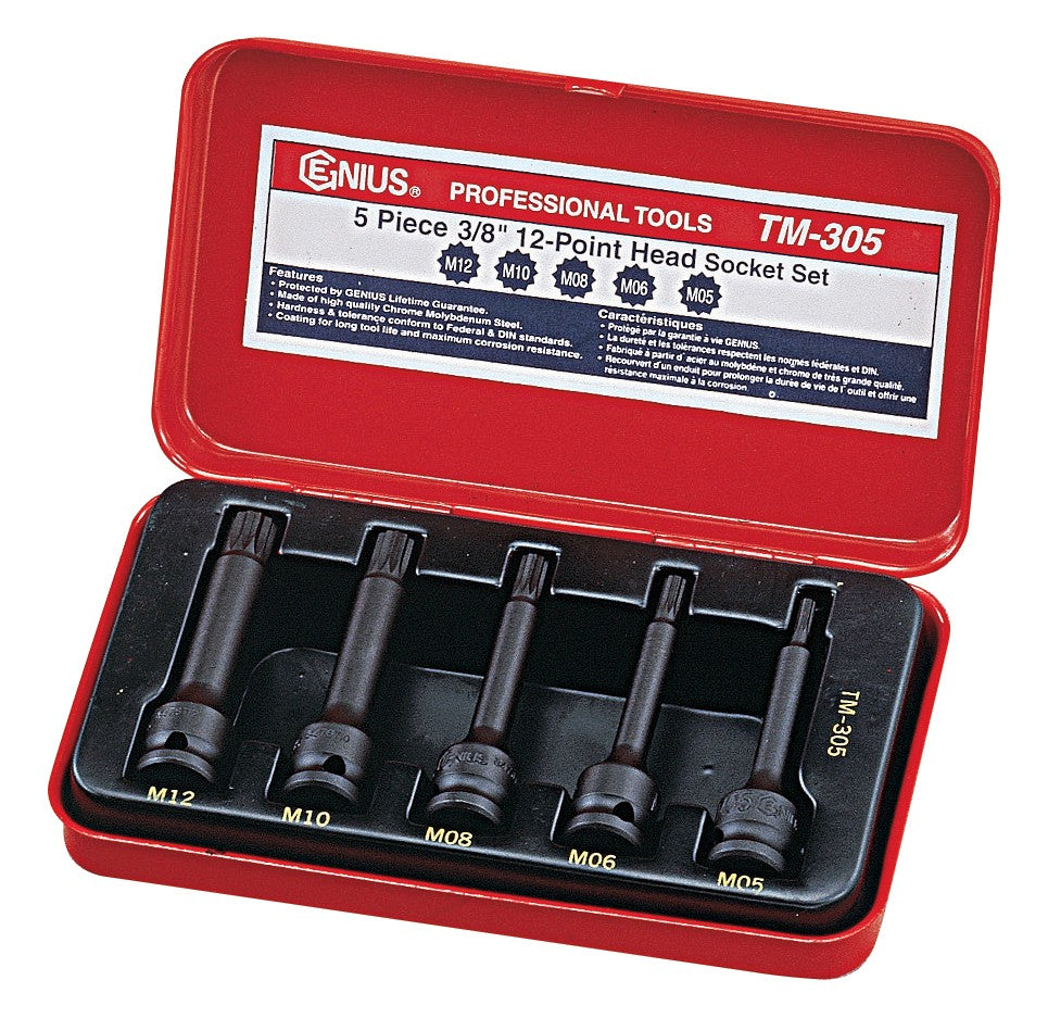 Genius Tools Tm-305 5 Piece 3/8"ť Impact Spline Driver Set