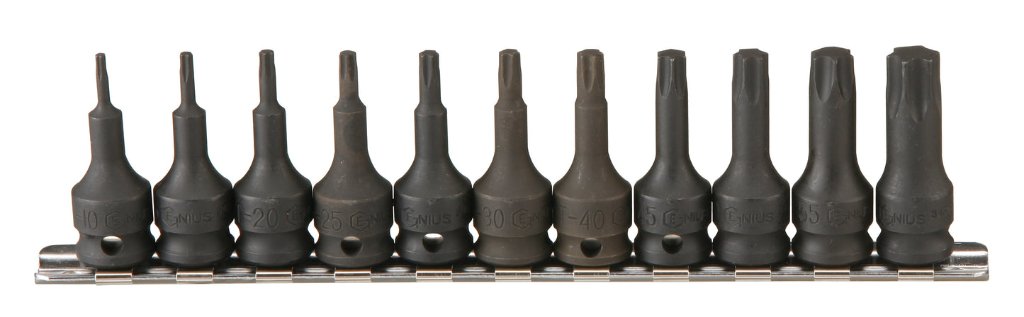 Genius Tools Tx-311 11pc 3/8 Inch Dr. Star Impact Bit Socket Set (Cr-Mo)