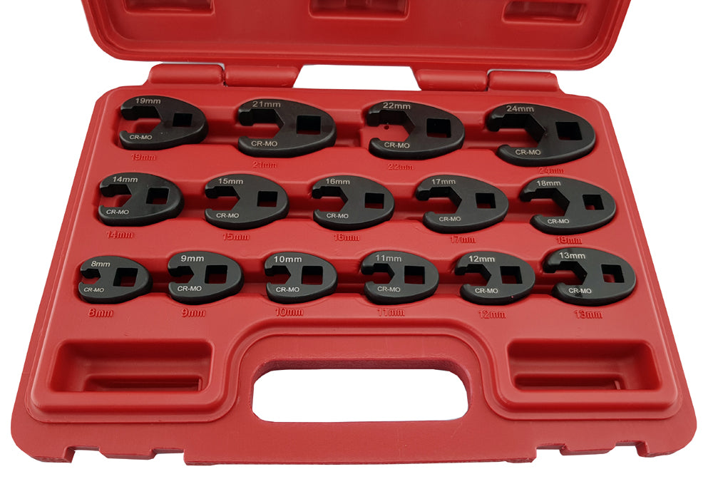 15 Piece 3/8" & 1/2" Crows Foot Spanner Wrench Set 8-24mm From Britool Hallmark
