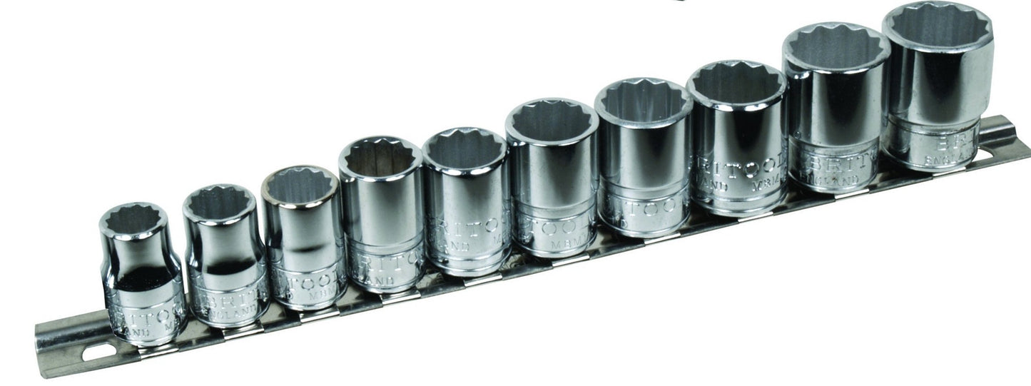 AF Socket Set (12 Point) 1/2" Sq Dr Britool Hallmark Lbset10