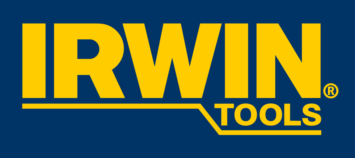 Logo of Irwin Tools with yellow text on a blue background