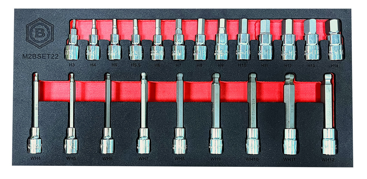Britool Hallmark 22pc 3/8" Standard & Ball-End Hex Bit Socket Set 3-14mm