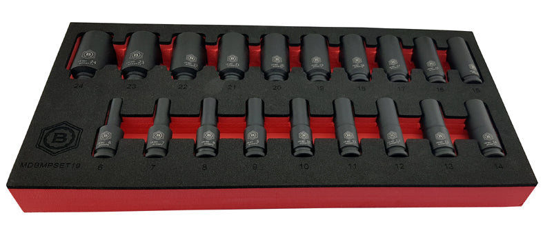 Britool Hallmark 19pc 3/8"Sd Deep 12 Point Black Impact Socket Set 6-24mm