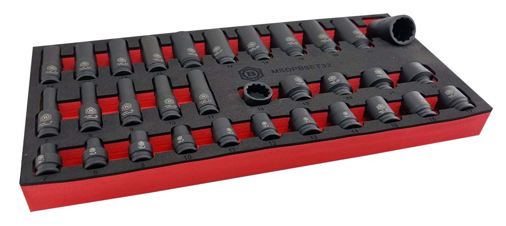 Britool Hallmark 32pc Standard & Deep 3/8" Impact Socket Set (12 Point)