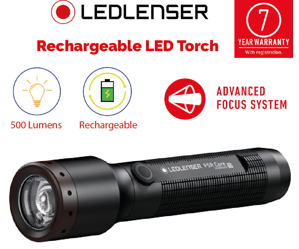 LEDlenser Powerful LED Rechargeable Torch (500 Lumens) 7 Year Warranty