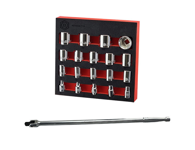 Socket Set 3/8" Sq Dr Sizes 8 To 24mm + Free Breaker Bar From Britool Hallmark