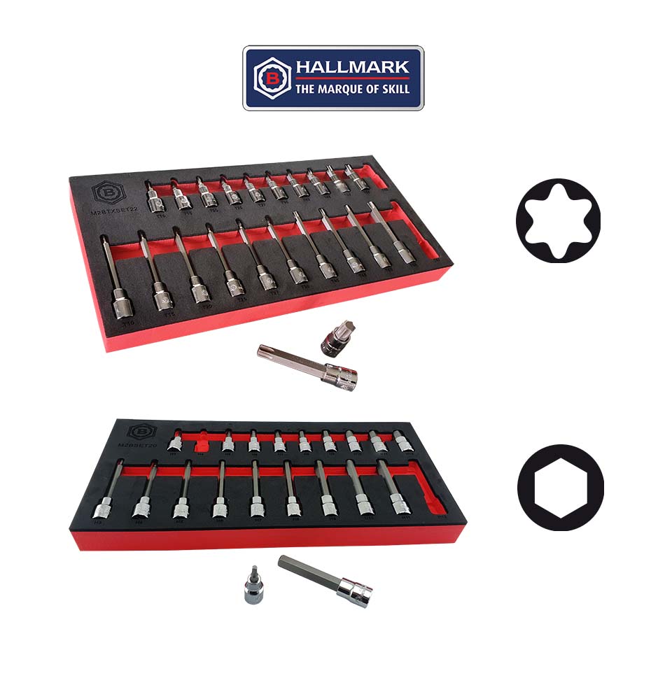 3/8" Hex / Allen Key & Torx Star Bit Socket Set Standard & Long Britool Hallmark