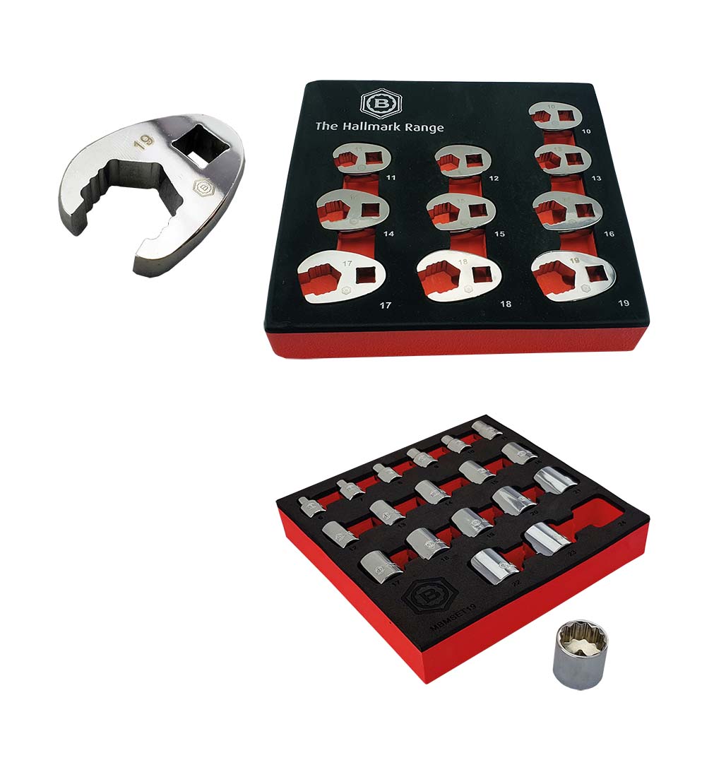 Britool Hallmark 3/8" Drive Crow'S Foot Spanner Set + 19pc Socket Set (12-Point)