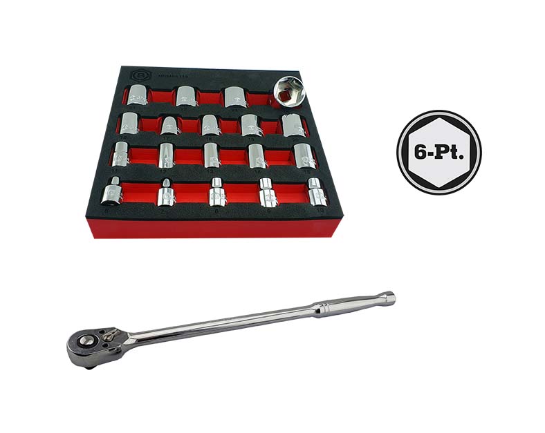 3/8" Socket Set (6-Point) 6-24mm + Ratchet From Britool Hallmark