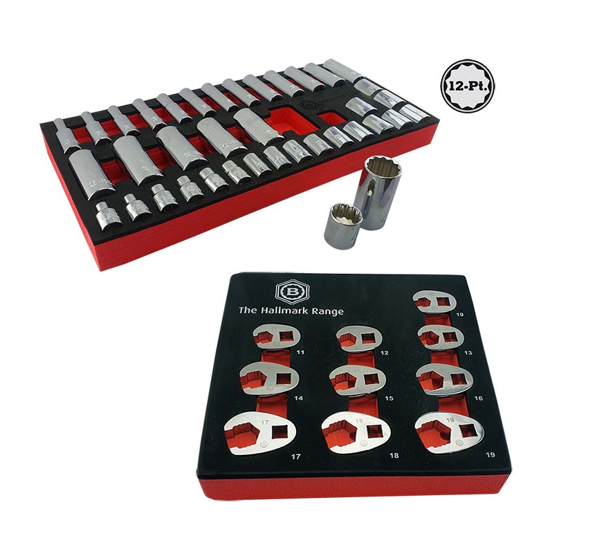 STANDARD & DEEP 12-POINT SOCKET SET + CROWS FOOT WRENCH SET - BRITOOL HALLAMRK