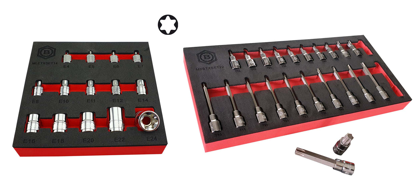 3/8" Short & Long Torx / Star Bit Socket Set + E-Torx Socket Set Britool Hallmark