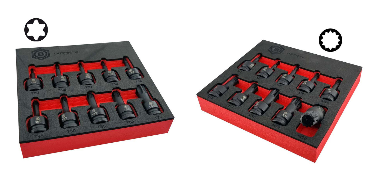 Britool Hallmark Torx / Star Impact Driver Set + Spline XZN Impact Set, 1/2" Dr.