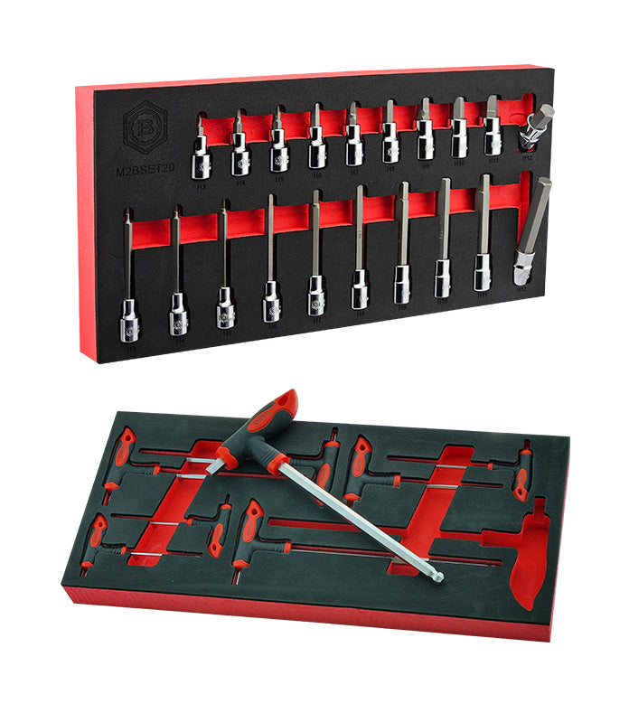 Britool Hallmark 20pc 3/8" Allen Key Bit Socket Set + Free T-Handle Hex Key Set