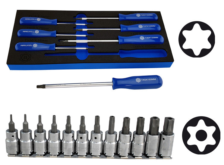 Britool Hallmark Torx / Star Screwdriver Set + Tamperproof TRX Bit Socket Set