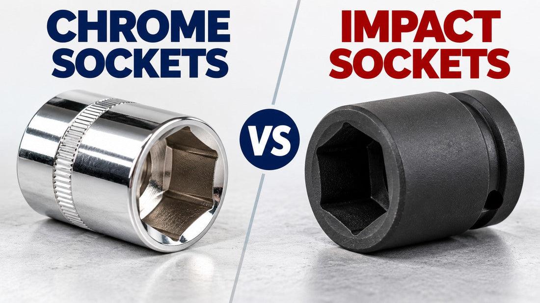 Chrome hand socket vs black impact socket comparison showing the differences between socket types.