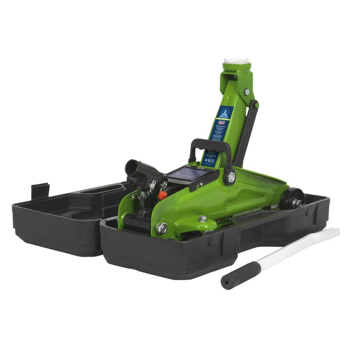 Trolley Jack 2 Tonne Hi-Vis Short Chassis with Storage Case