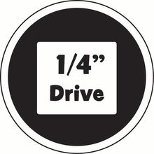 Circular icon logo with '1/4" Drive' text on a black background denoting the square drive size of the tool.