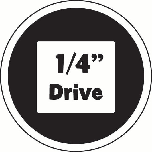 Circular icon logo with '1/4" Drive' text on a black background denoting the square drive size of the tool.