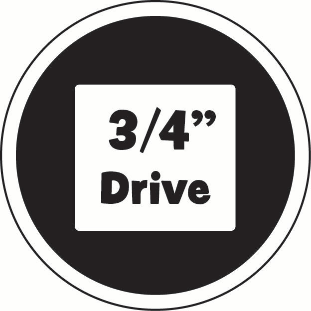 Circular icon logo with '3/4" Drive' text on a white background denoting the square drive size of  the tool