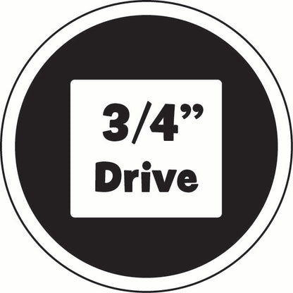 Circular icon logo with '3/4" Drive' text on a white background denoting the square drive size of  the tool