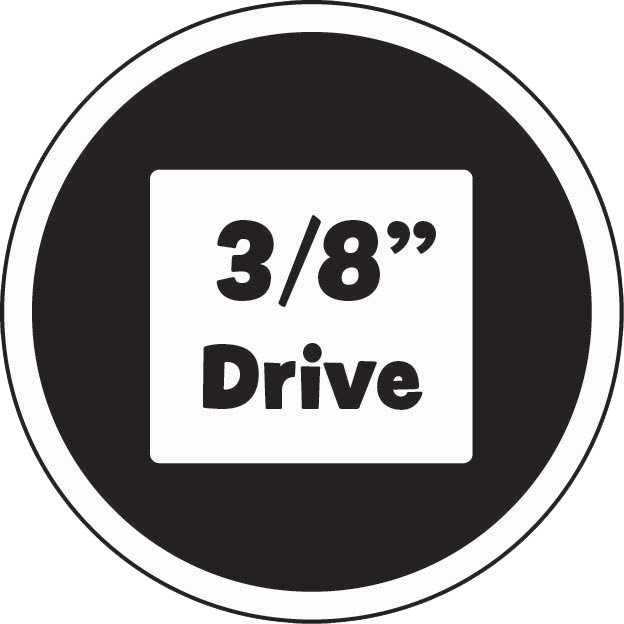 Circular icon with '3/8" Drive' text on a black background