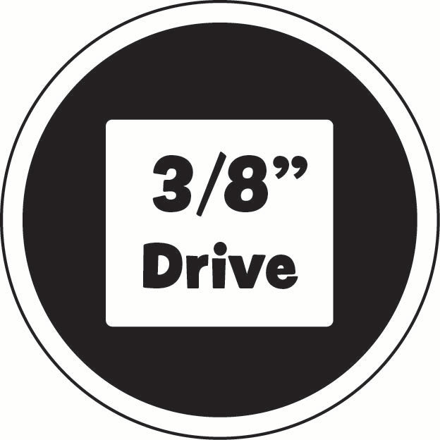 Circular icon with '3/8" Drive' text on a black background