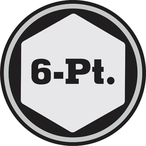 Logo with '6-Pt.' text inside a circular border to denote hexagon design