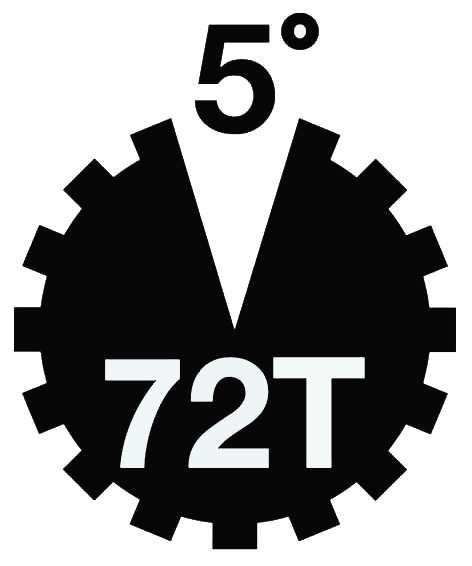 Black gear-like symbol with '5°' at the top and '72T' at the bottom on a white background