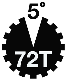 Black gear-like symbol with '5°' at the top and '72T' at the bottom on a white background