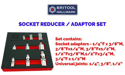 9pc Universal Joint & Socket Adaptor / Reducer Set From Britool Hallmark