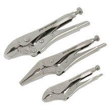 Set of three locking pliers with 'Premier' branding on a white background from Sealey Tools