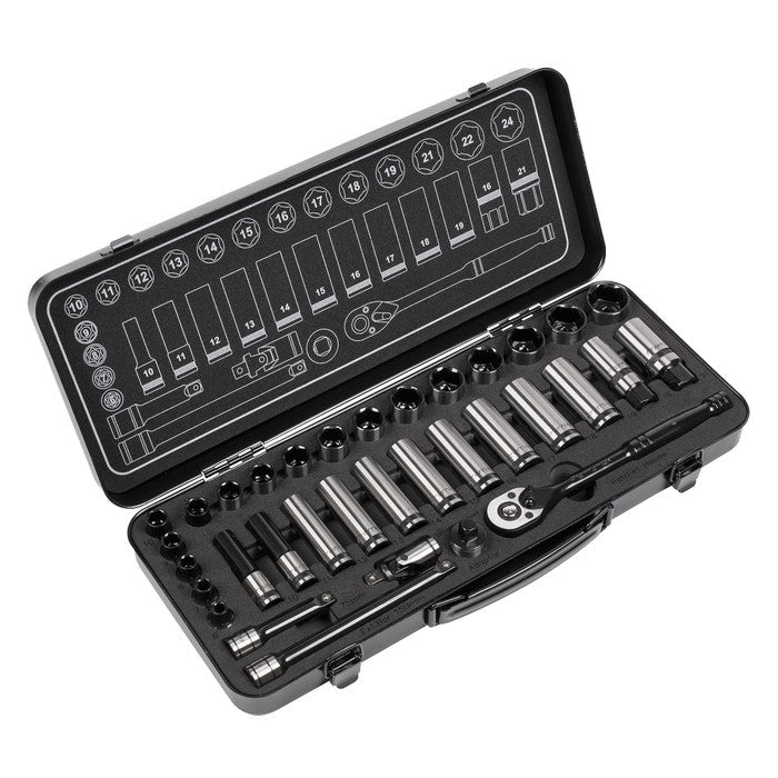 Socket Set 34pc 3/8"Sq Dr WallDrive Metric Premier Black